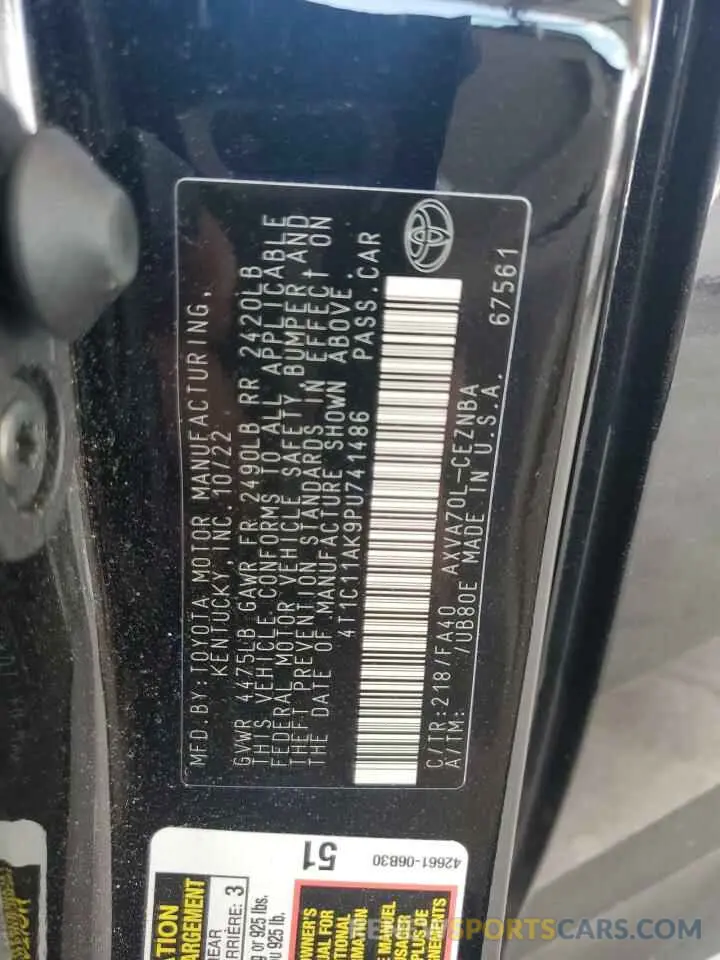 12 fotografías del automóvil dañado 4T1C11AK9PU741486 TOYOTA CAMRY 2023