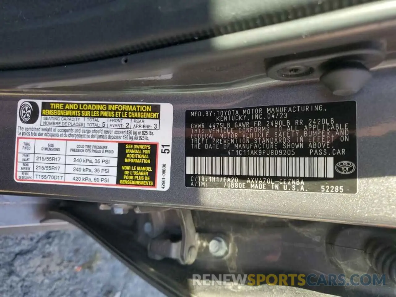 12 fotografías del automóvil dañado 4T1C11AK9PU809205 TOYOTA CAMRY 2023