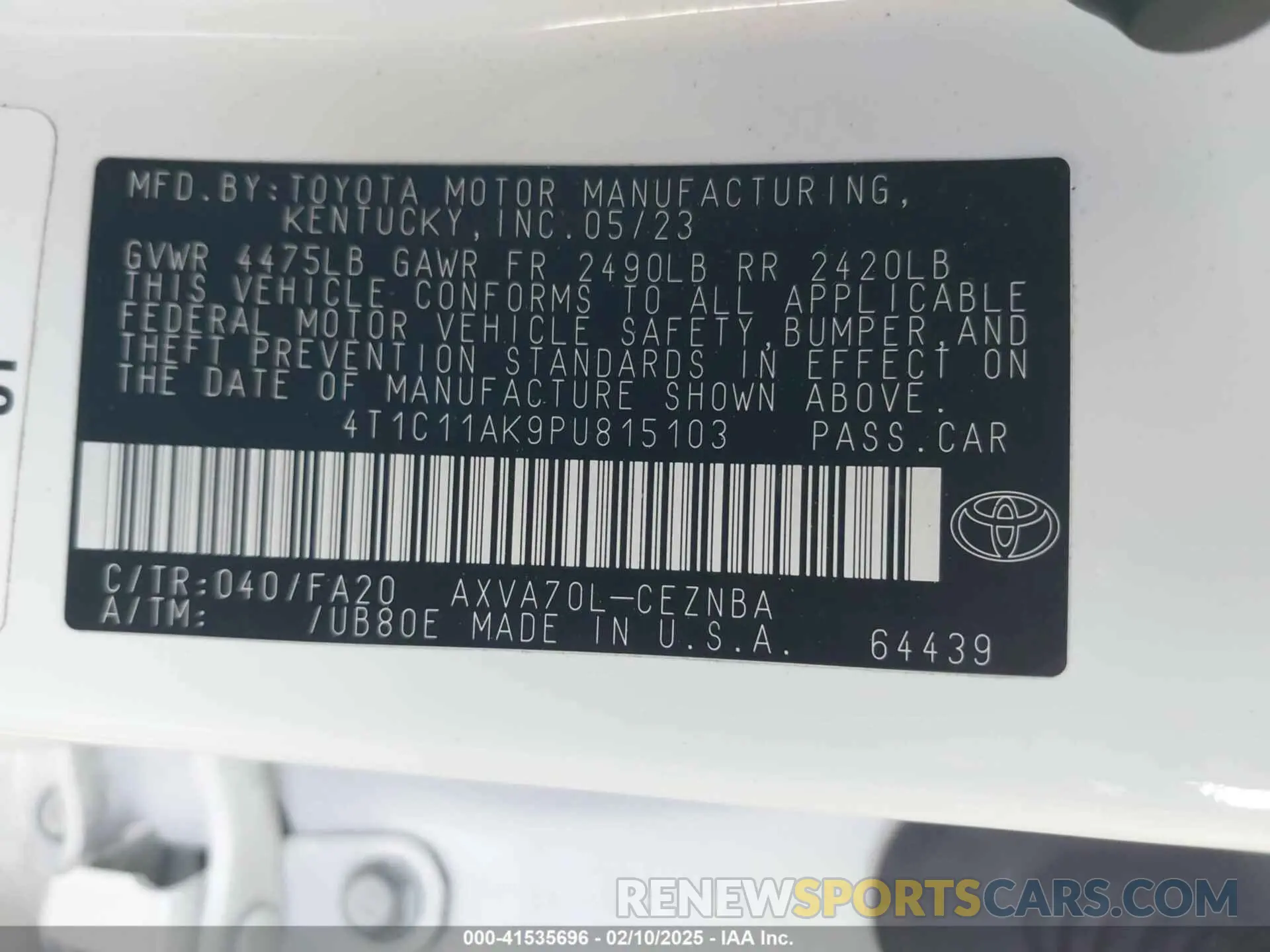 9 fotografías del automóvil dañado 4T1C11AK9PU815103 TOYOTA CAMRY 2023