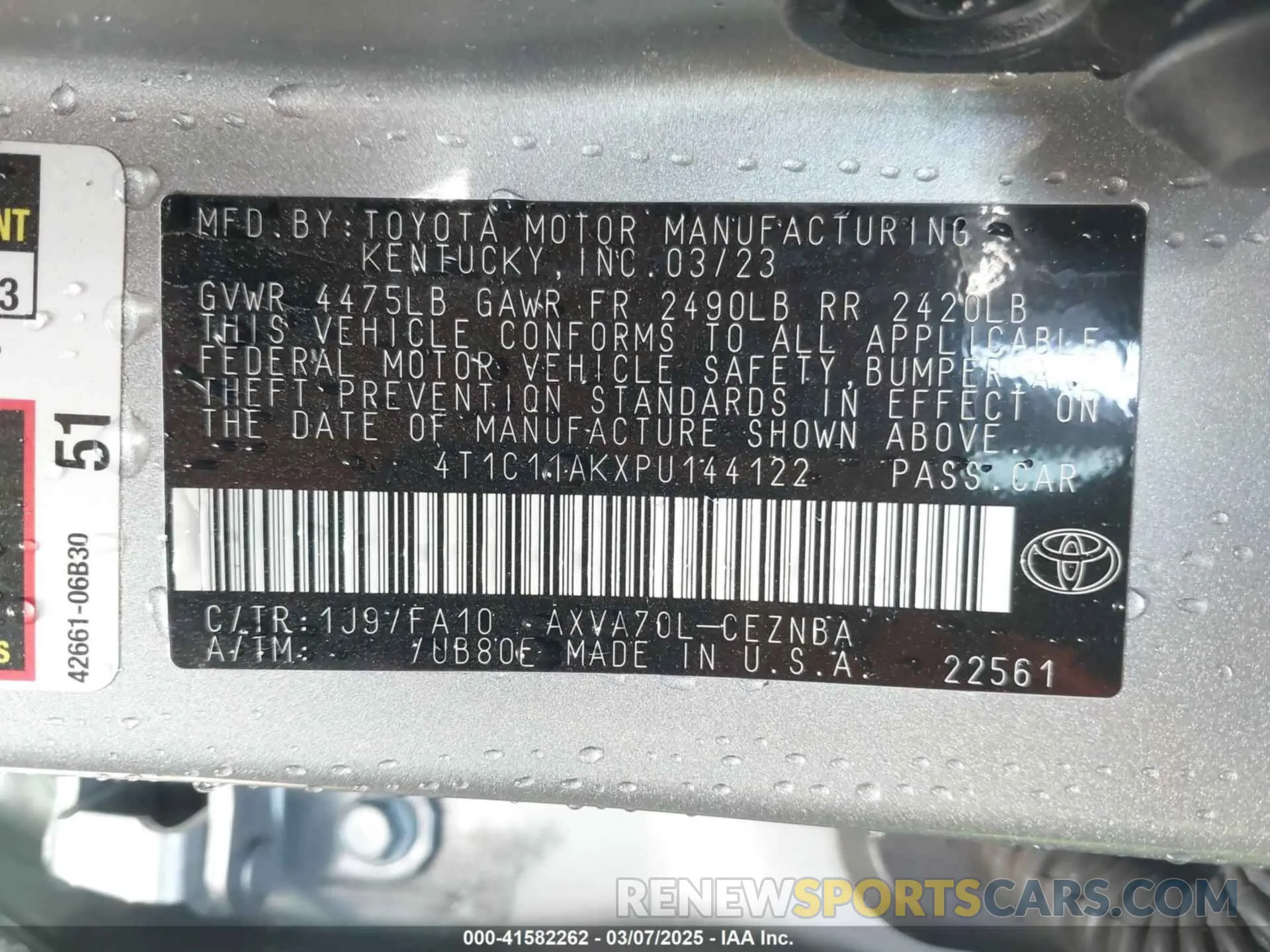 9 fotografías del automóvil dañado 4T1C11AKXPU144122 TOYOTA CAMRY 2023