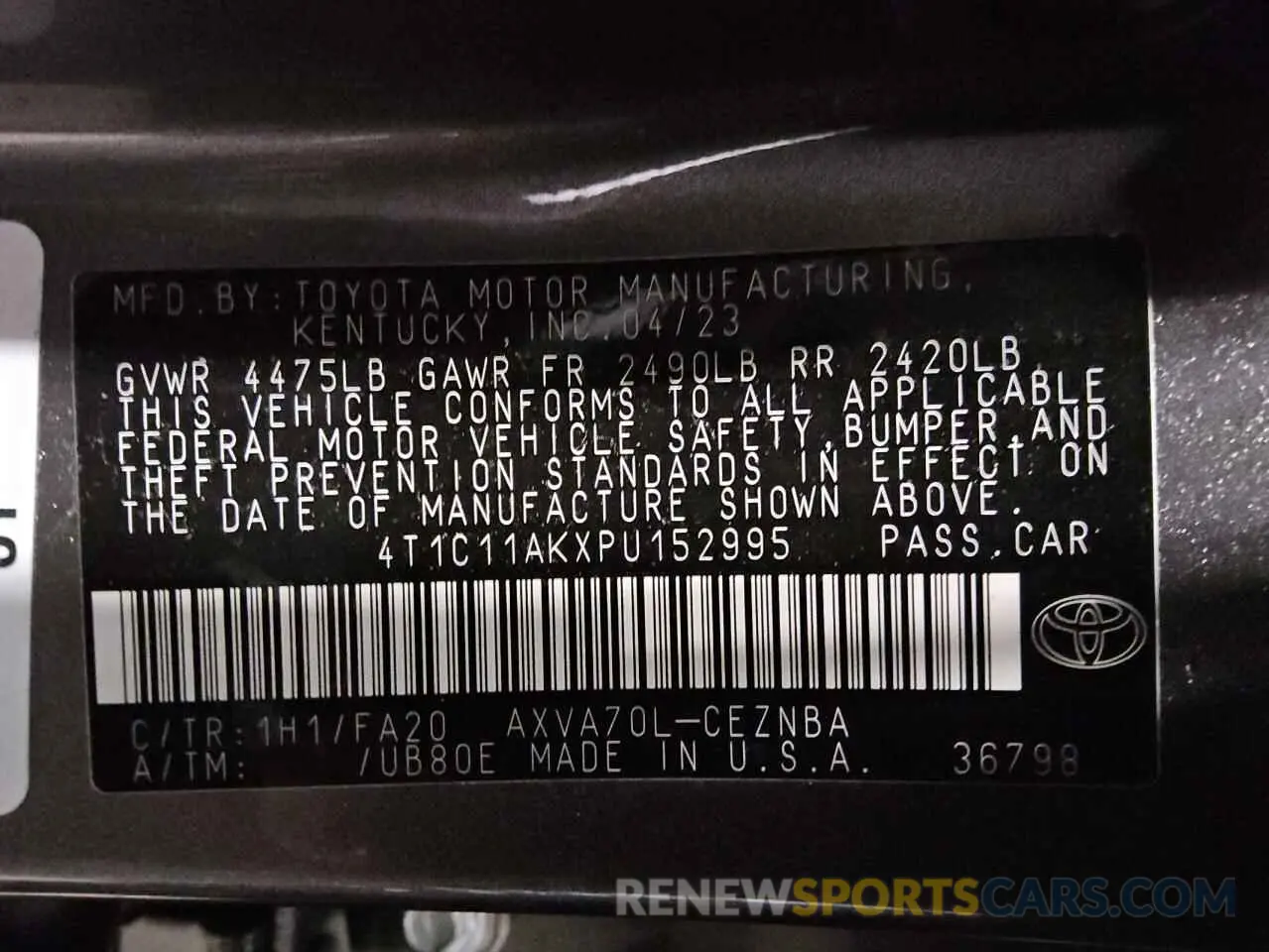 12 fotografías del automóvil dañado 4T1C11AKXPU152995 TOYOTA CAMRY 2023