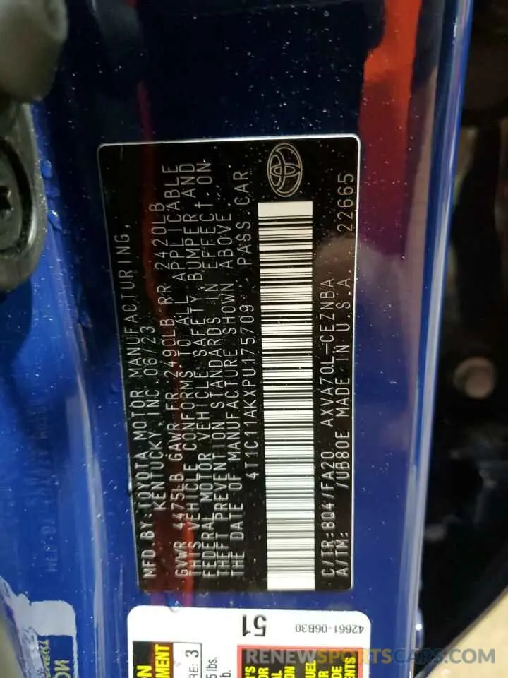 12 fotografías del automóvil dañado 4T1C11AKXPU175709 TOYOTA CAMRY 2023