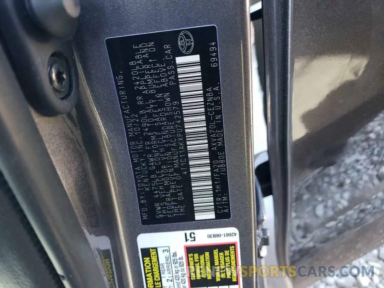 12 fotografías del automóvil dañado 4T1C11AKXPU742579 TOYOTA CAMRY 2023