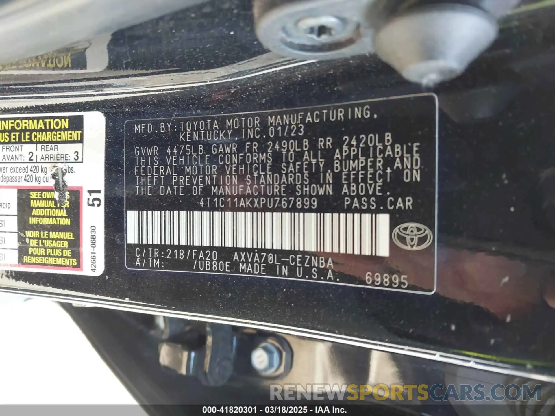 9 fotografías del automóvil dañado 4T1C11AKXPU767899 TOYOTA CAMRY 2023