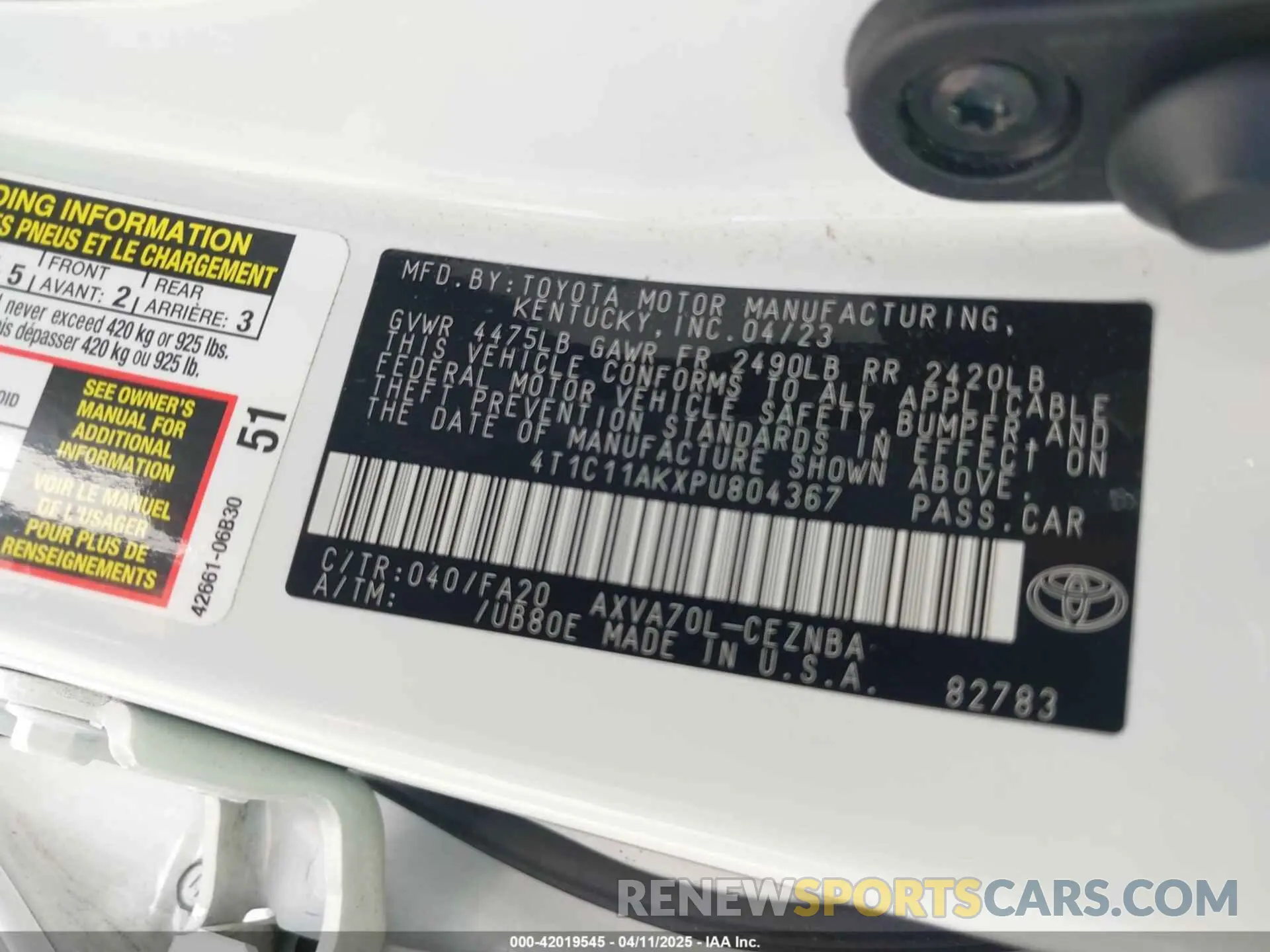 9 fotografías del automóvil dañado 4T1C11AKXPU804367 TOYOTA CAMRY 2023