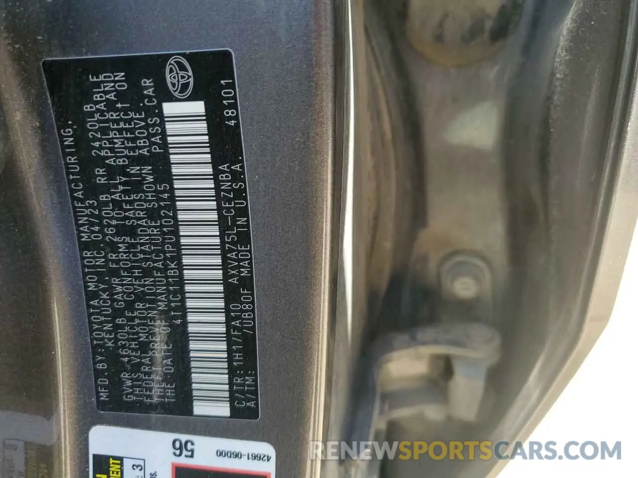 12 fotografías del automóvil dañado 4T1C11BK1PU102145 TOYOTA CAMRY 2023