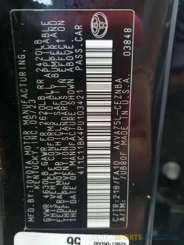 12 fotografías del automóvil dañado 4T1C11BK4PU103421 TOYOTA CAMRY 2023