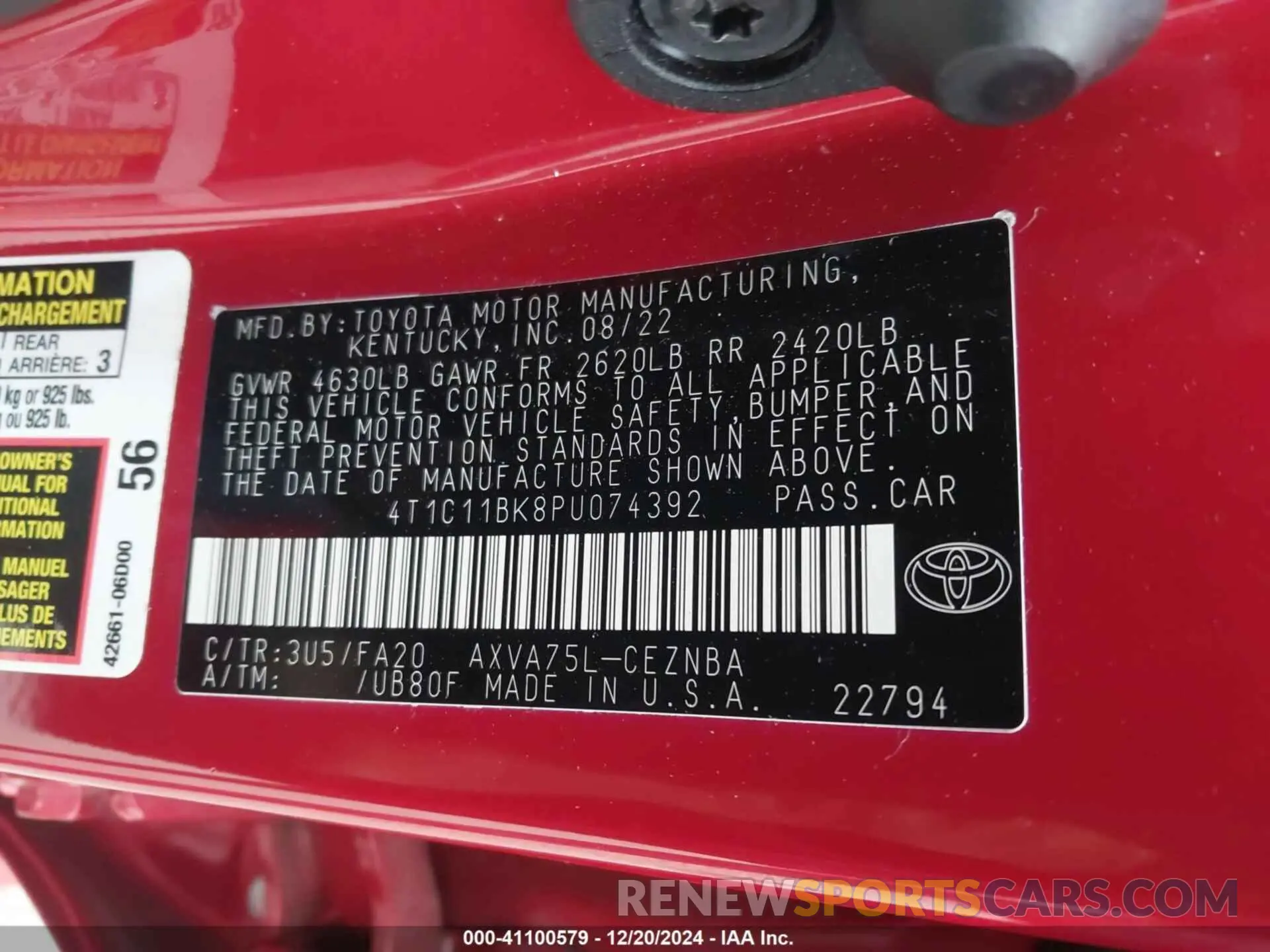 9 fotografías del automóvil dañado 4T1C11BK8PU074392 TOYOTA CAMRY 2023