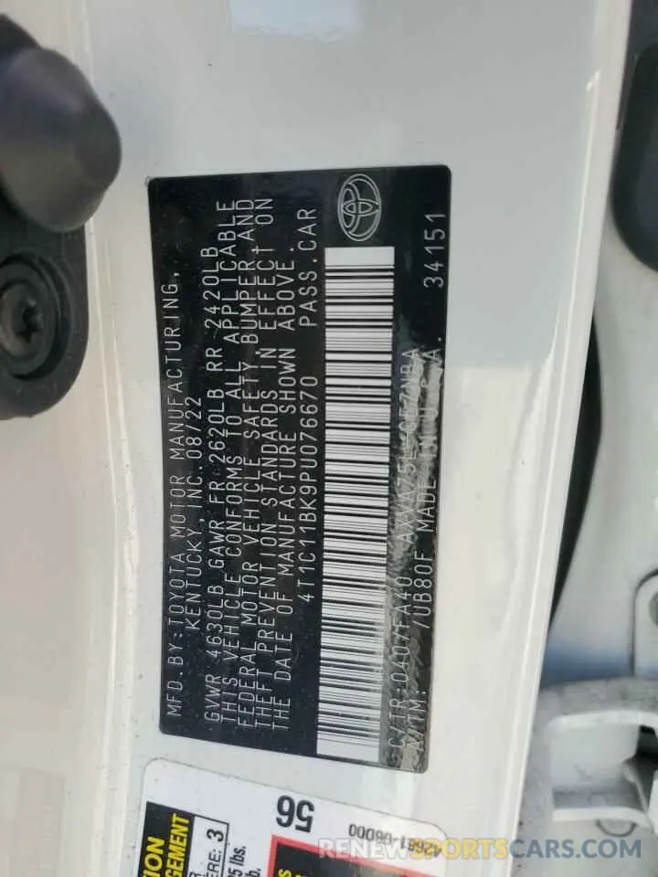 12 fotografías del automóvil dañado 4T1C11BK9PU076670 TOYOTA CAMRY 2023