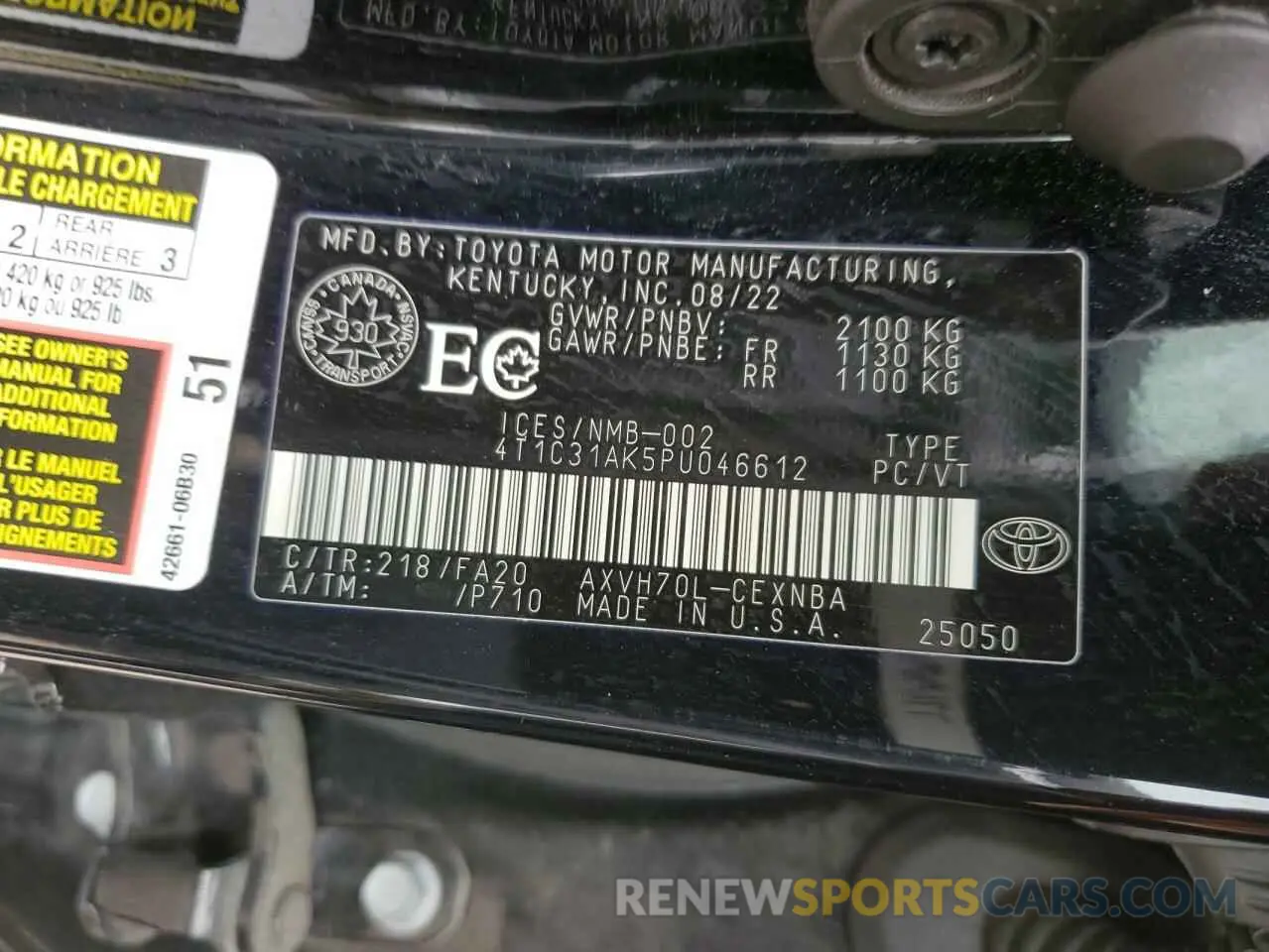 12 fotografías del automóvil dañado 4T1C31AK5PU046612 TOYOTA CAMRY 2023