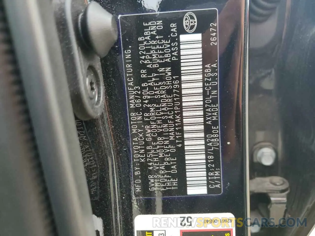 13 fotografías del automóvil dañado 4T1F11AK1PU177961 TOYOTA CAMRY 2023