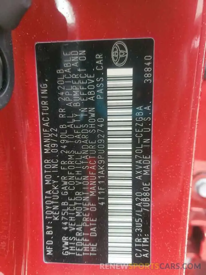 12 fotografías del automóvil dañado 4T1F11AK9PU092740 TOYOTA CAMRY 2023