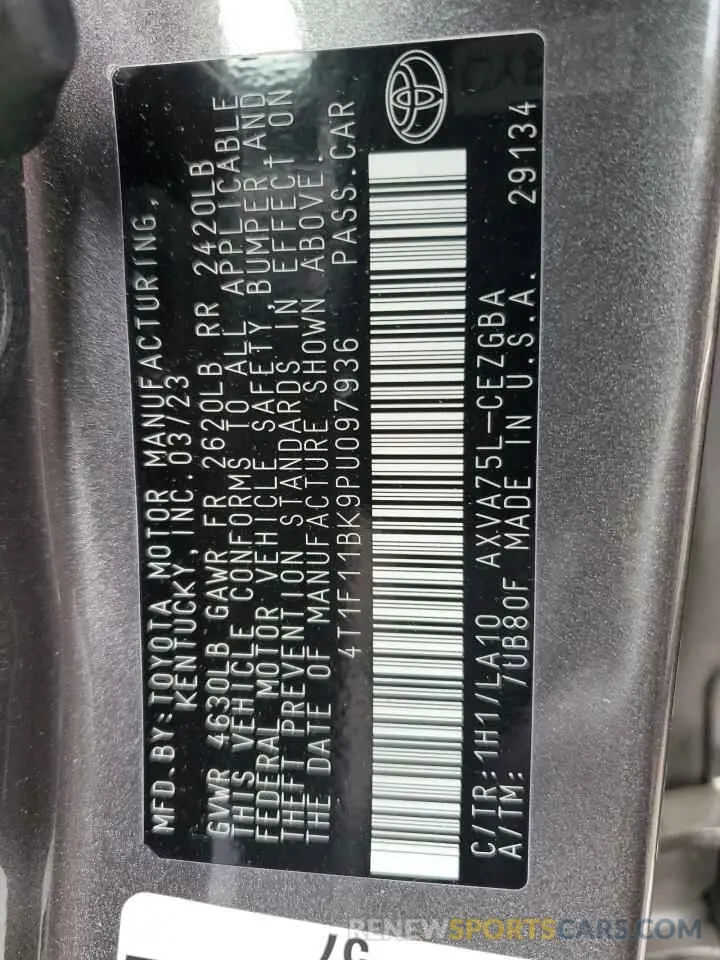 12 fotografías del automóvil dañado 4T1F11BK9PU097936 TOYOTA CAMRY 2023