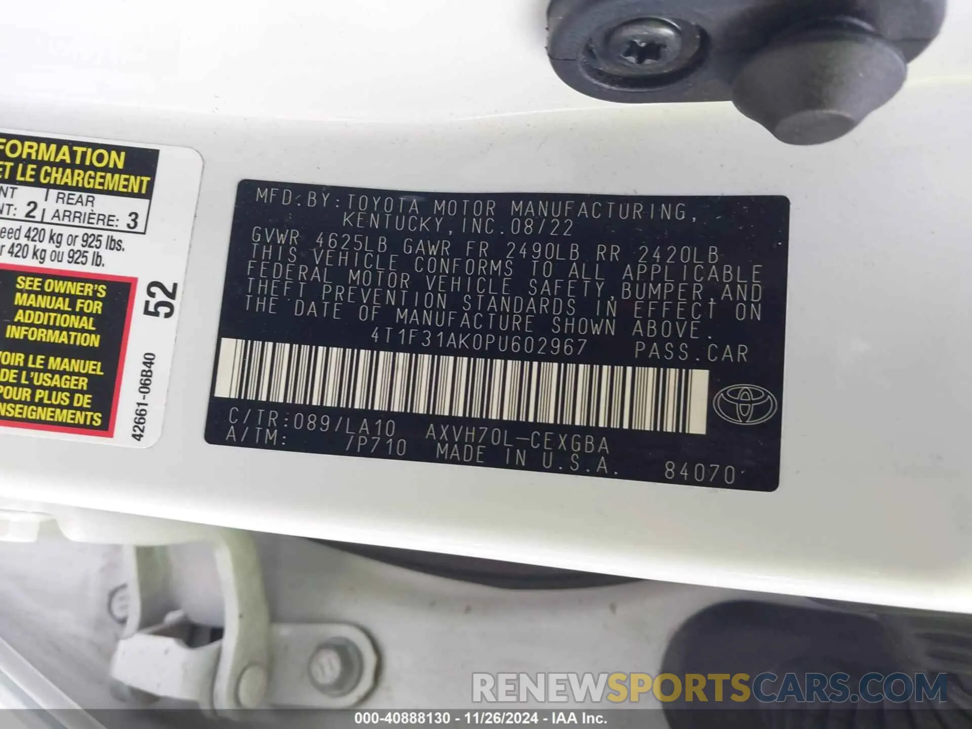 9 fotografías del automóvil dañado 4T1F31AK0PU602967 TOYOTA CAMRY 2023