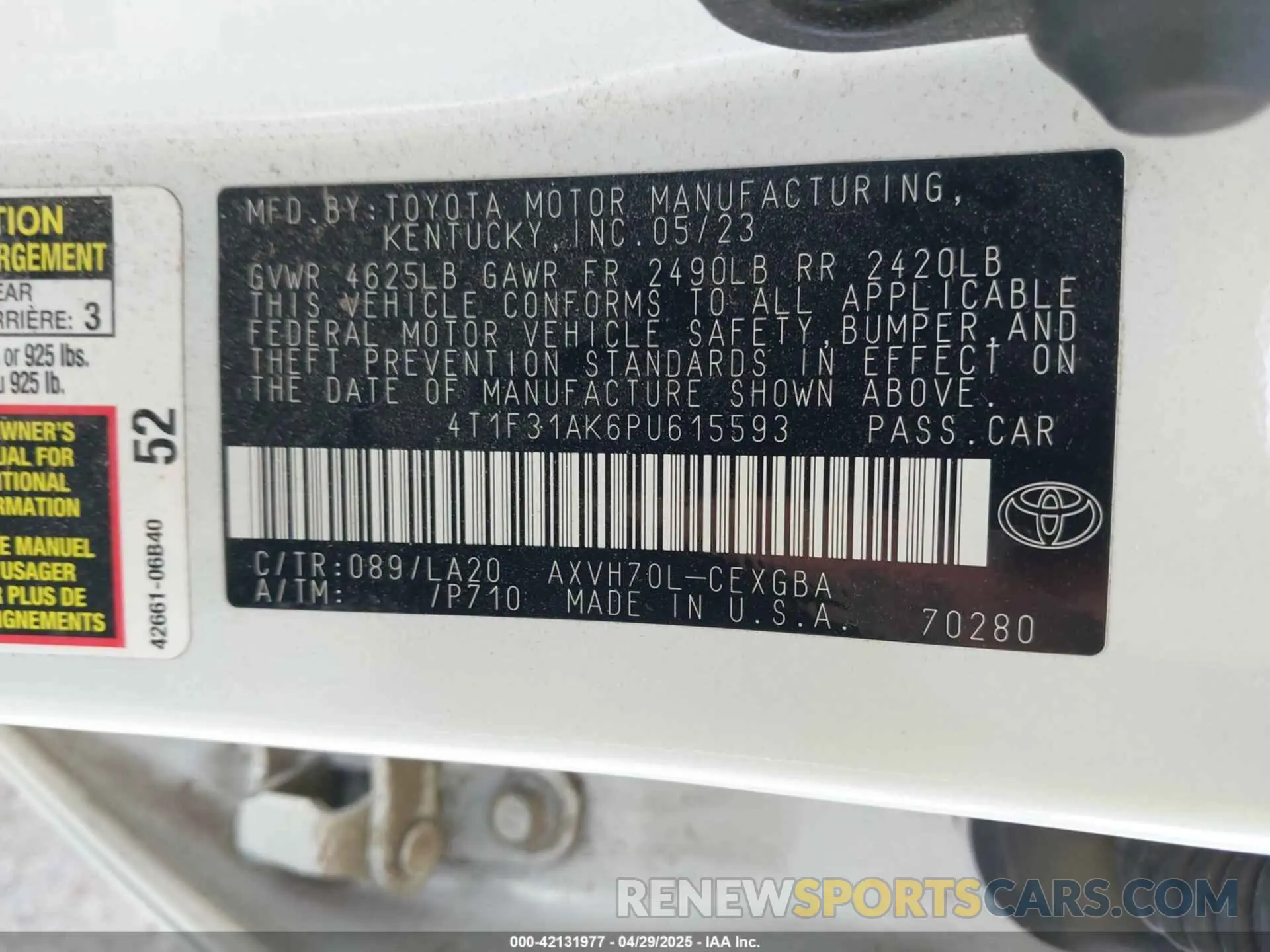 9 fotografías del automóvil dañado 4T1F31AK6PU615593 TOYOTA CAMRY 2023