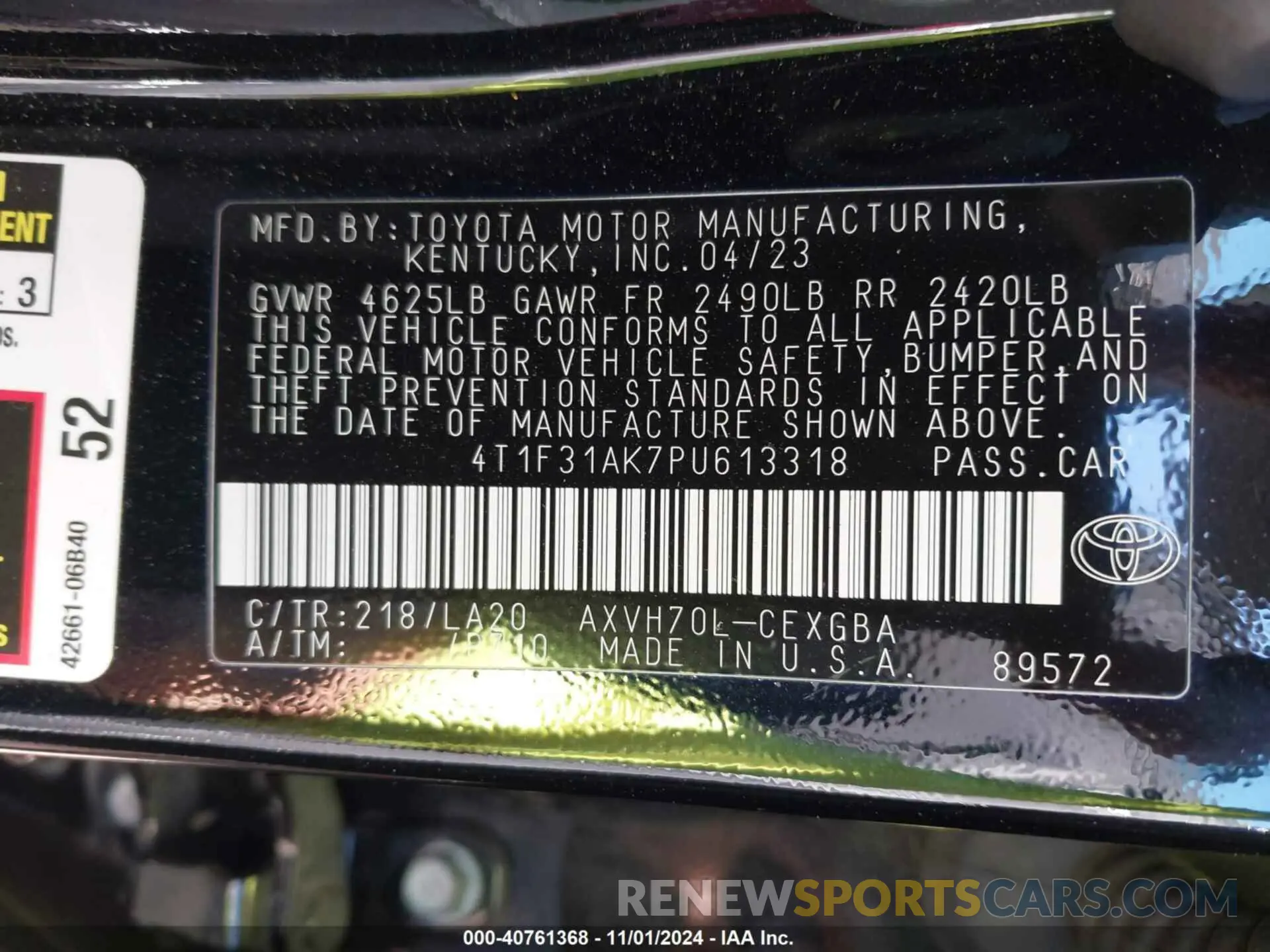9 fotografías del automóvil dañado 4T1F31AK7PU613318 TOYOTA CAMRY 2023