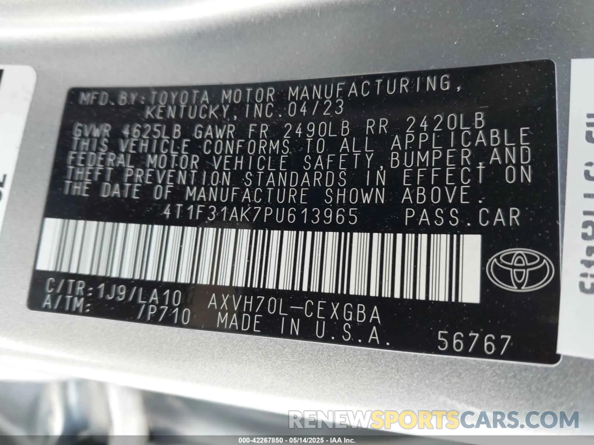 9 fotografías del automóvil dañado 4T1F31AK7PU613965 TOYOTA CAMRY 2023
