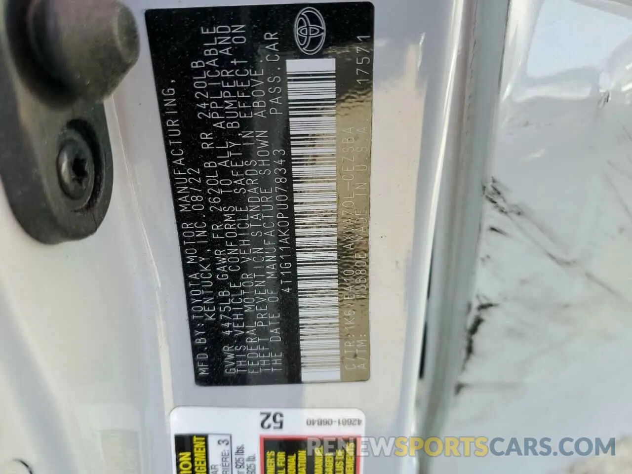 13 fotografías del automóvil dañado 4T1G11AK0PU078343 TOYOTA CAMRY 2023