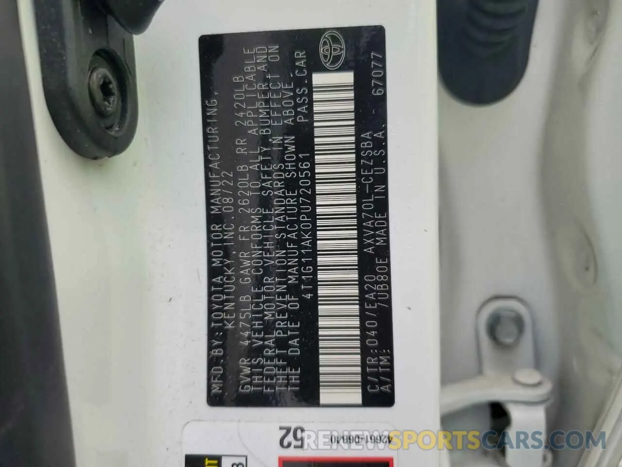 12 fotografías del automóvil dañado 4T1G11AK0PU720561 TOYOTA CAMRY 2023