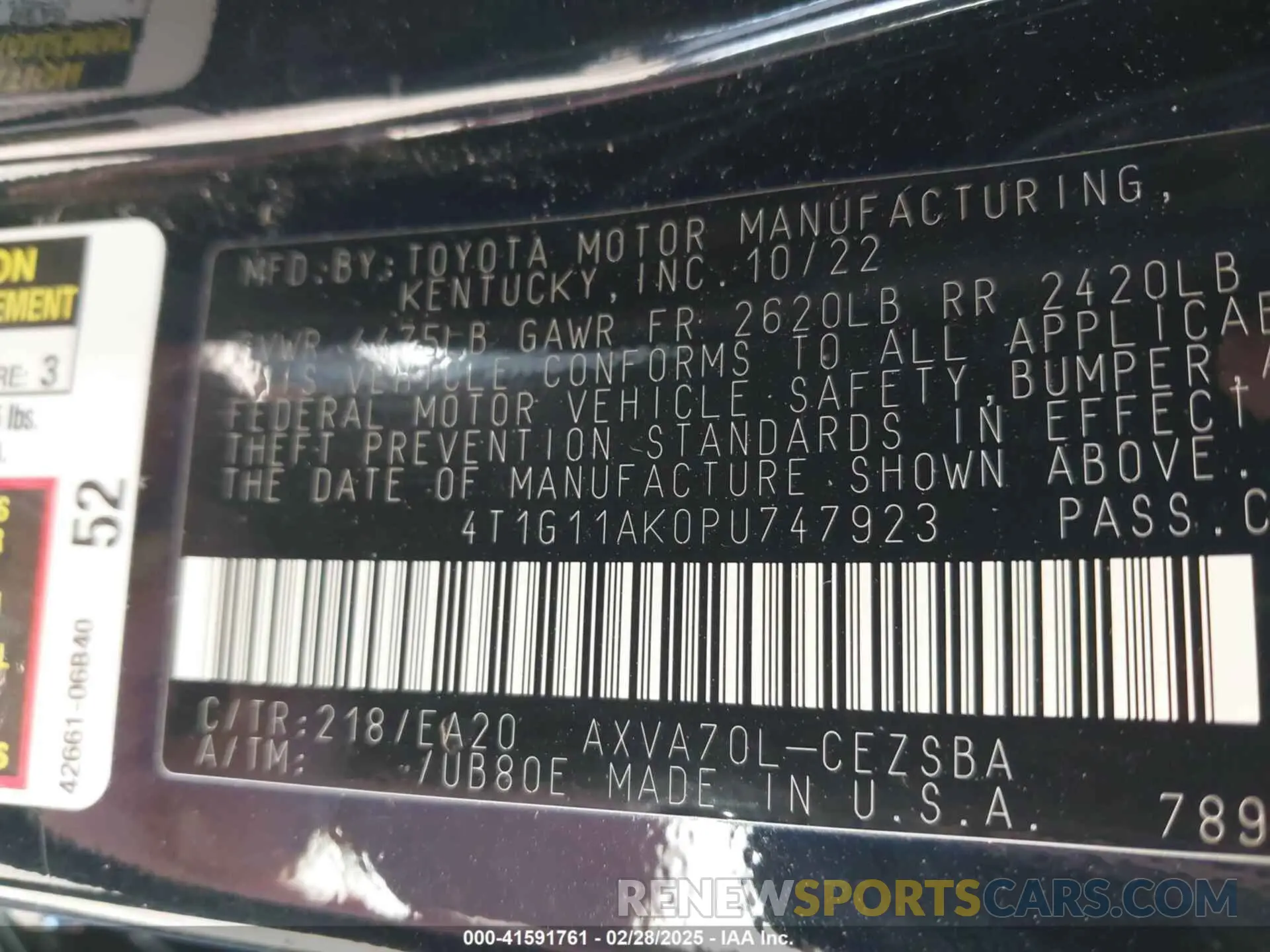 9 fotografías del automóvil dañado 4T1G11AK0PU747923 TOYOTA CAMRY 2023