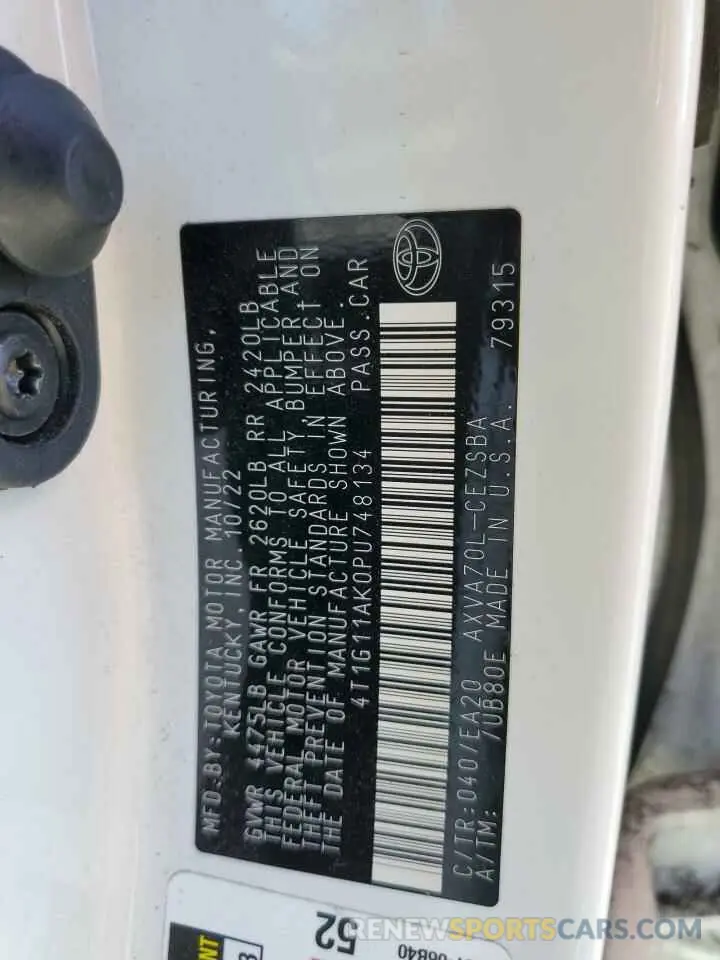 12 fotografías del automóvil dañado 4T1G11AK0PU748134 TOYOTA CAMRY 2023