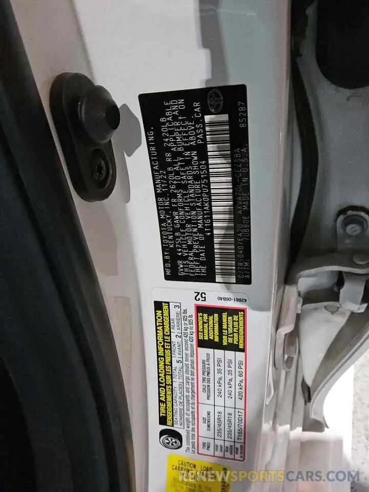 12 fotografías del automóvil dañado 4T1G11AK0PU751504 TOYOTA CAMRY 2023