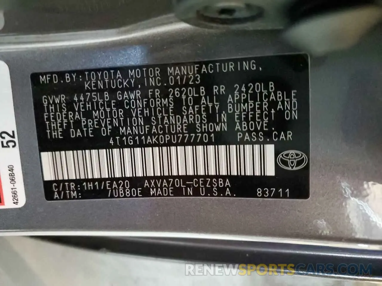 12 fotografías del automóvil dañado 4T1G11AK0PU777701 TOYOTA CAMRY 2023