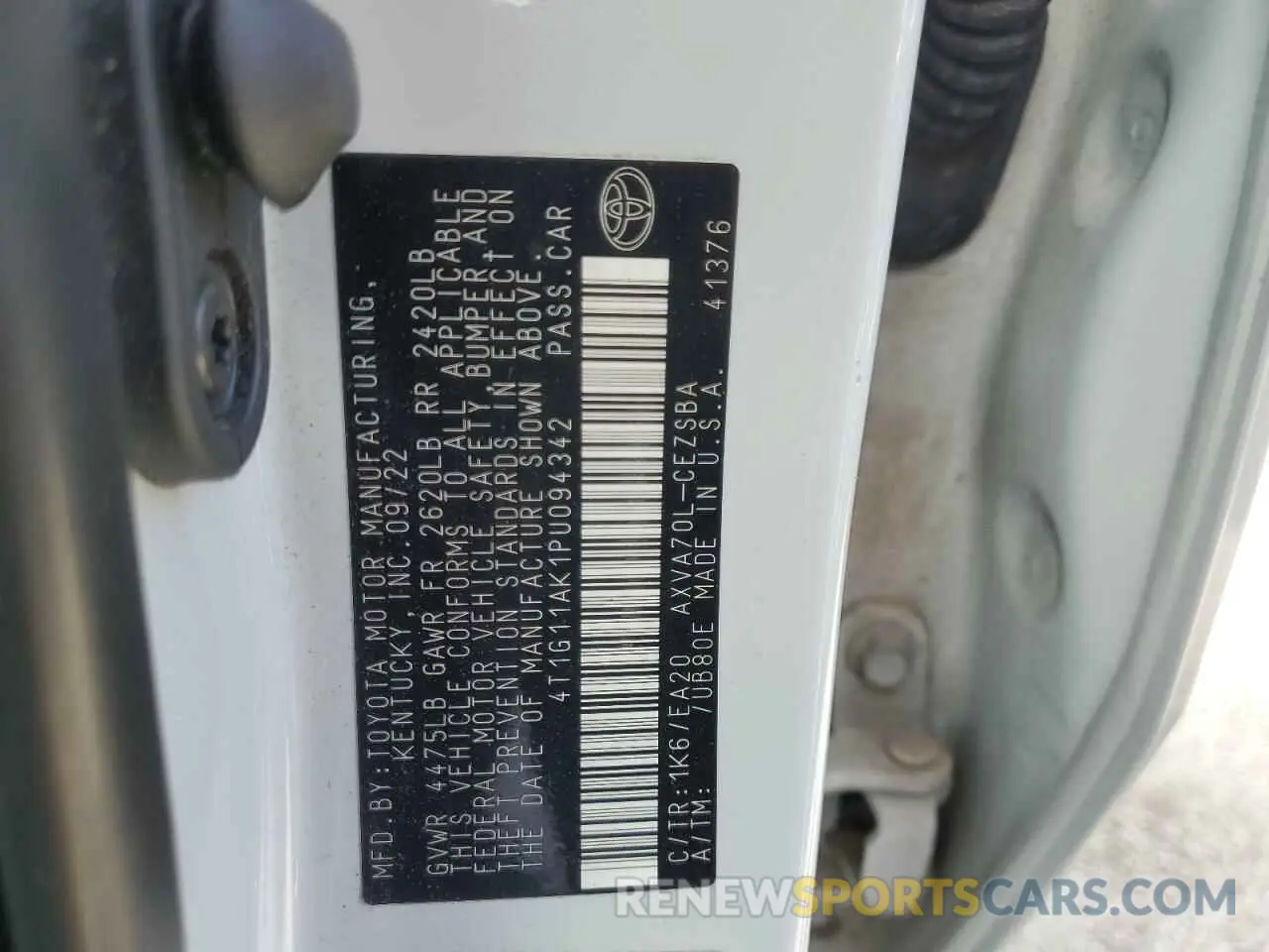 13 fotografías del automóvil dañado 4T1G11AK1PU094342 TOYOTA CAMRY 2023