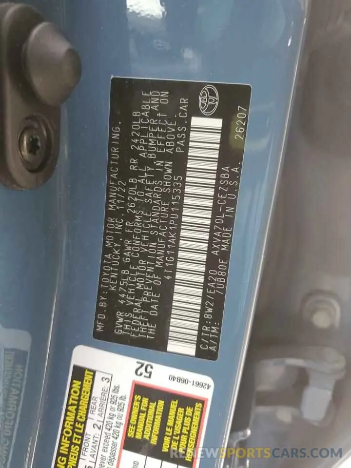 14 fotografías del automóvil dañado 4T1G11AK1PU115335 TOYOTA CAMRY 2023