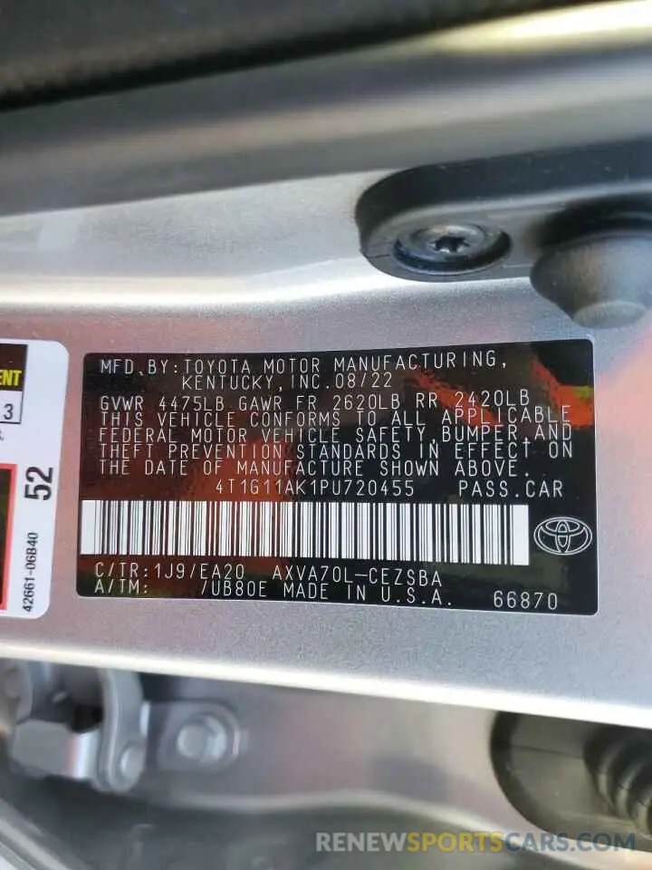 12 fotografías del automóvil dañado 4T1G11AK1PU720455 TOYOTA CAMRY 2023