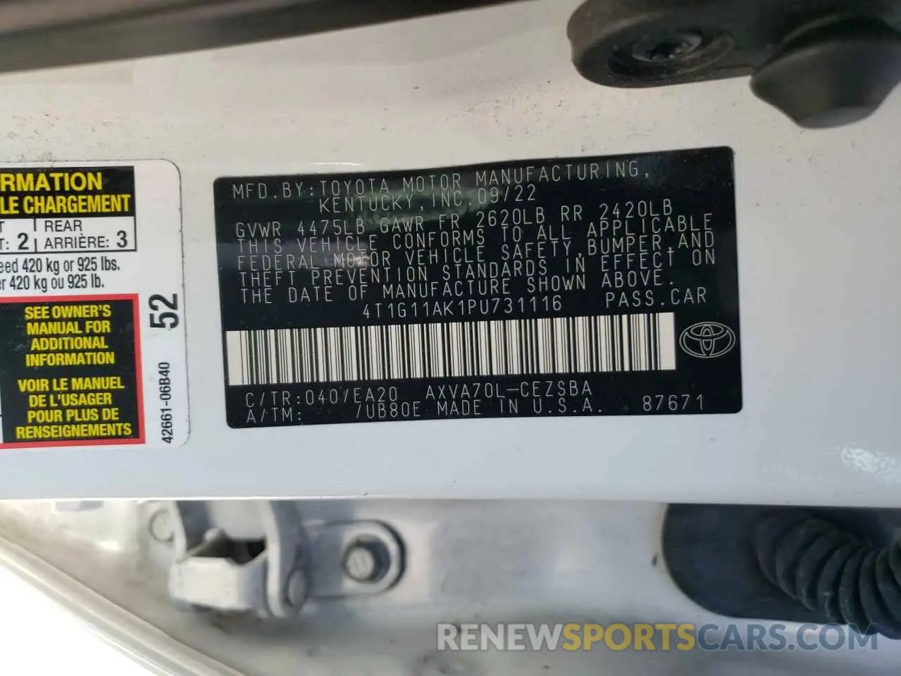 12 fotografías del automóvil dañado 4T1G11AK1PU731116 TOYOTA CAMRY 2023