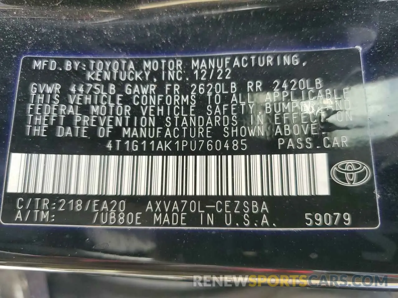 13 fotografías del automóvil dañado 4T1G11AK1PU760485 TOYOTA CAMRY 2023