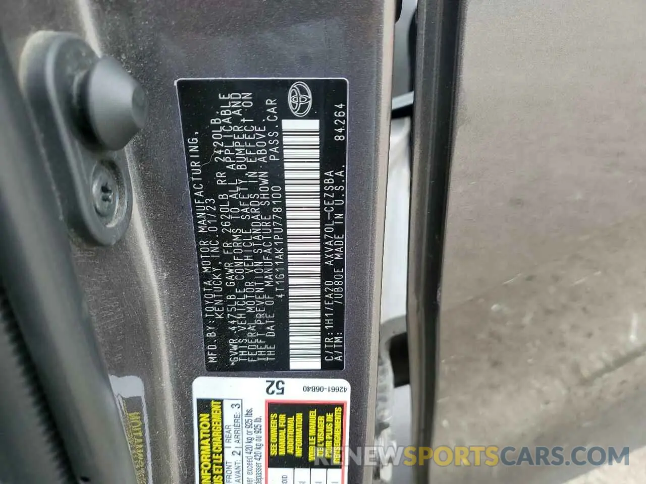 12 fotografías del automóvil dañado 4T1G11AK1PU778100 TOYOTA CAMRY 2023