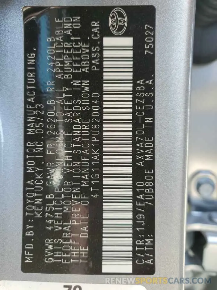13 fotografías del automóvil dañado 4T1G11AK1PU820040 TOYOTA CAMRY 2023