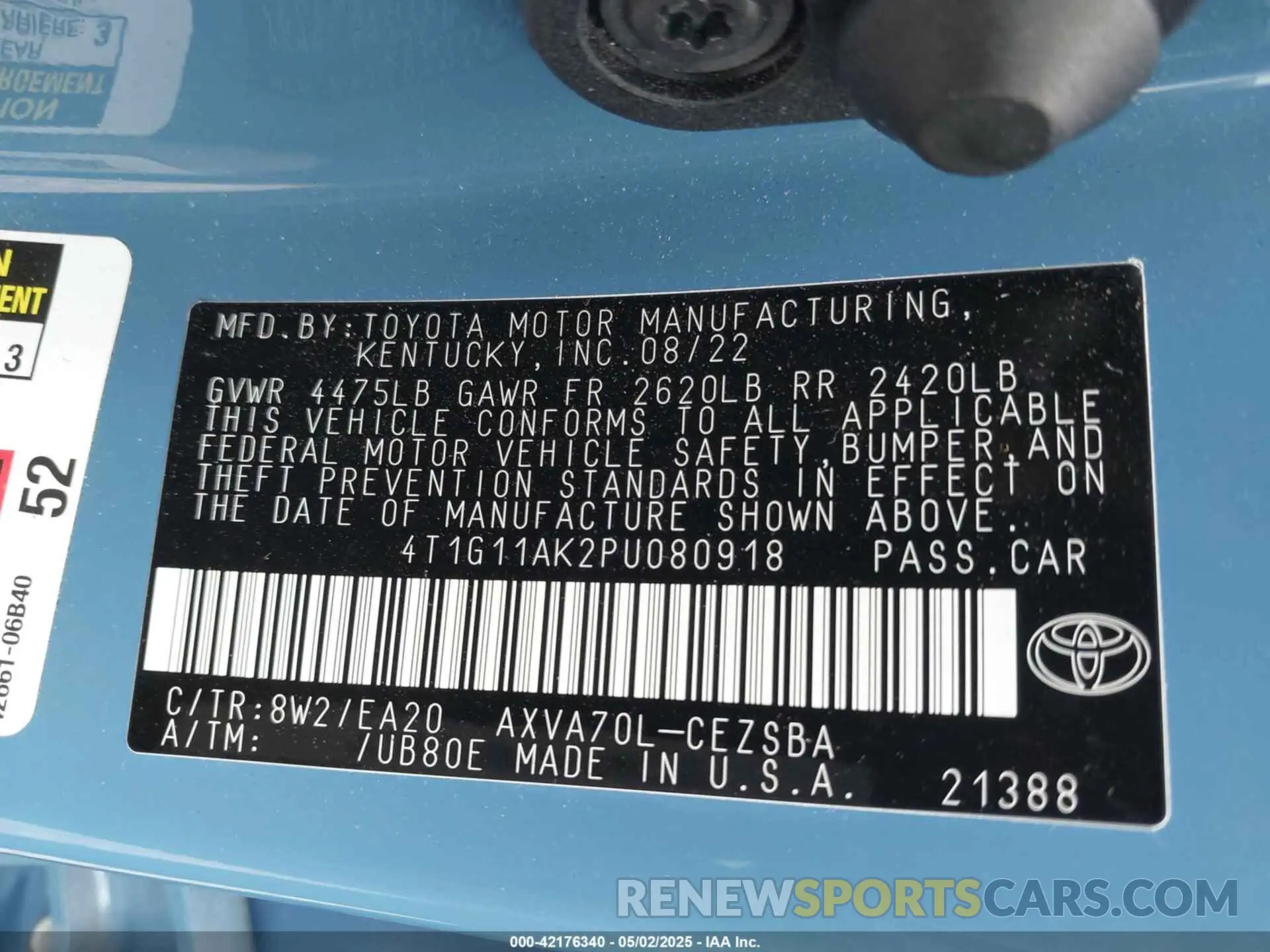 9 fotografías del automóvil dañado 4T1G11AK2PU080918 TOYOTA CAMRY 2023
