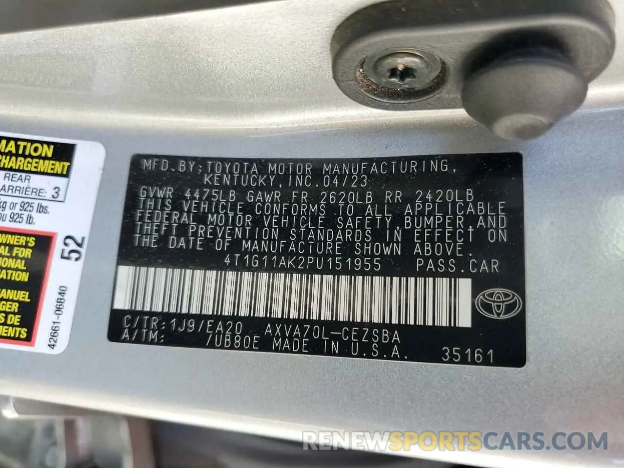 12 fotografías del automóvil dañado 4T1G11AK2PU151955 TOYOTA CAMRY 2023