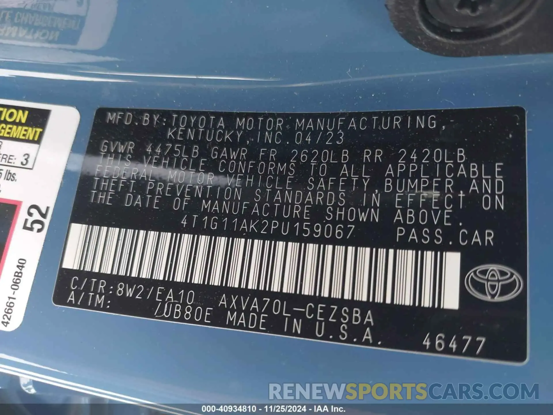 9 fotografías del automóvil dañado 4T1G11AK2PU159067 TOYOTA CAMRY 2023