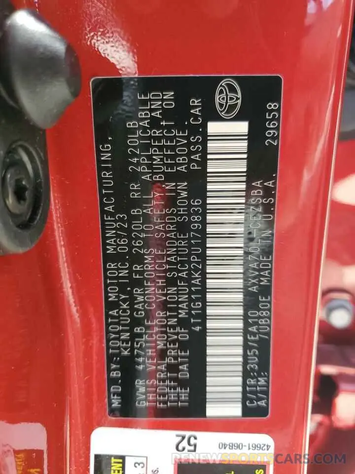 12 fotografías del automóvil dañado 4T1G11AK2PU179836 TOYOTA CAMRY 2023