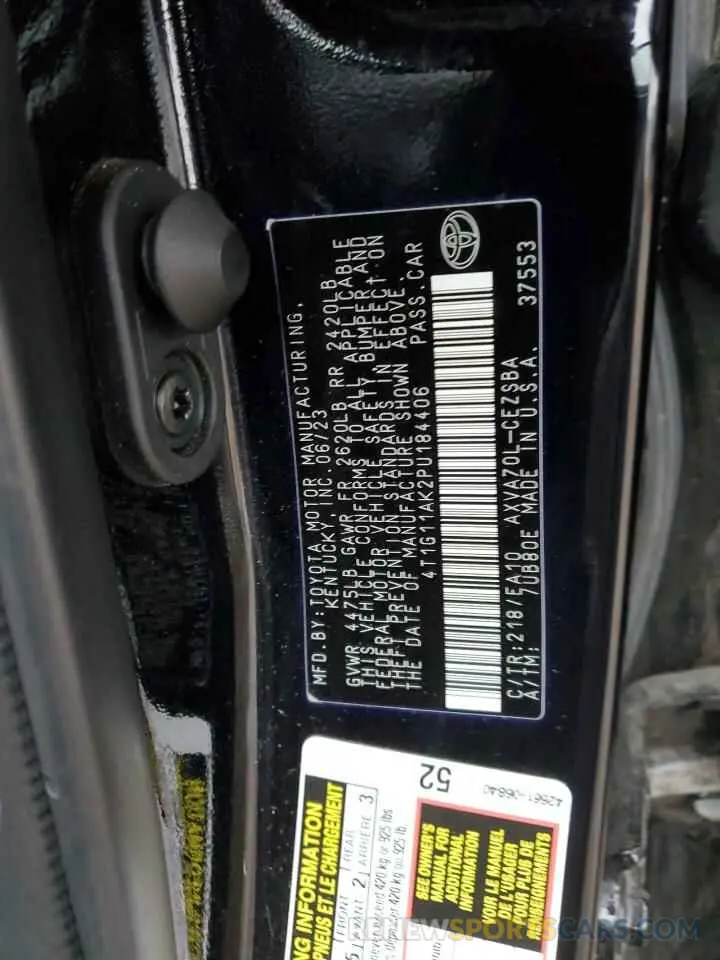 12 fotografías del automóvil dañado 4T1G11AK2PU184406 TOYOTA CAMRY 2023