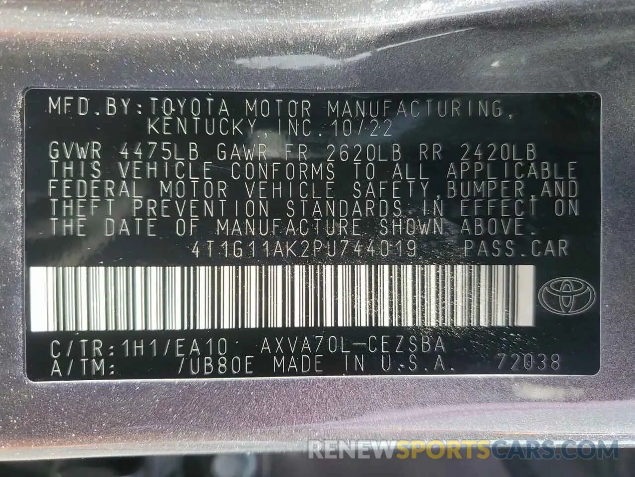 13 fotografías del automóvil dañado 4T1G11AK2PU744019 TOYOTA CAMRY 2023