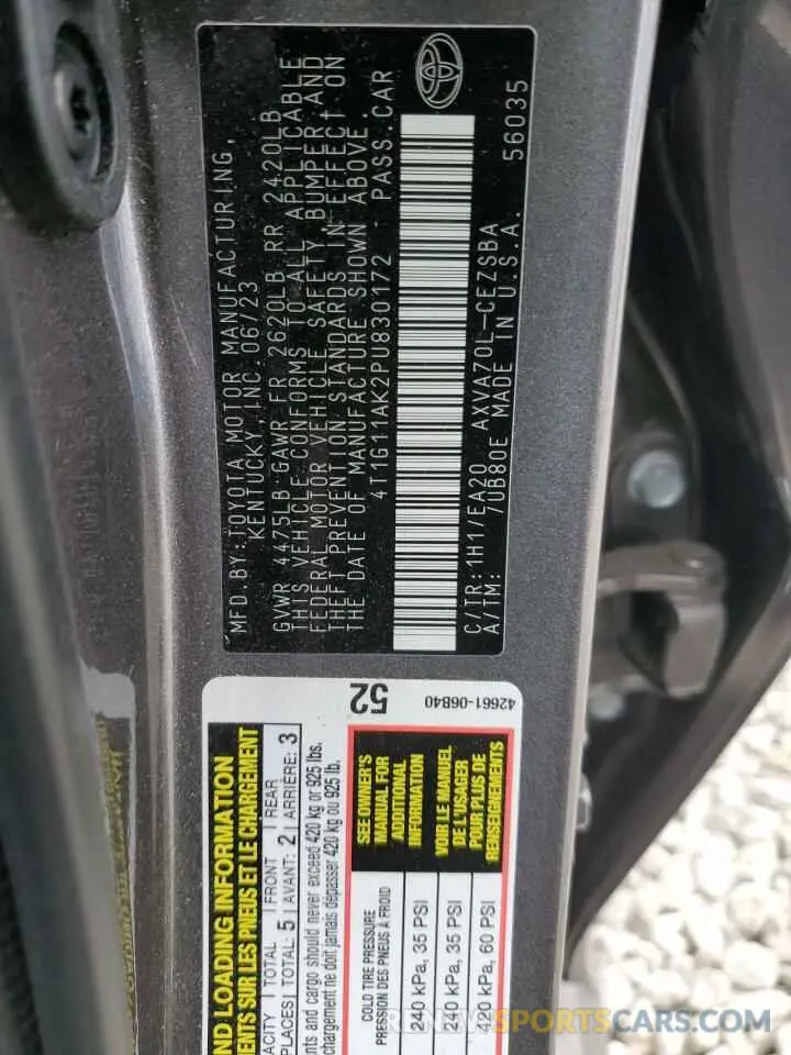 12 fotografías del automóvil dañado 4T1G11AK2PU830172 TOYOTA CAMRY 2023