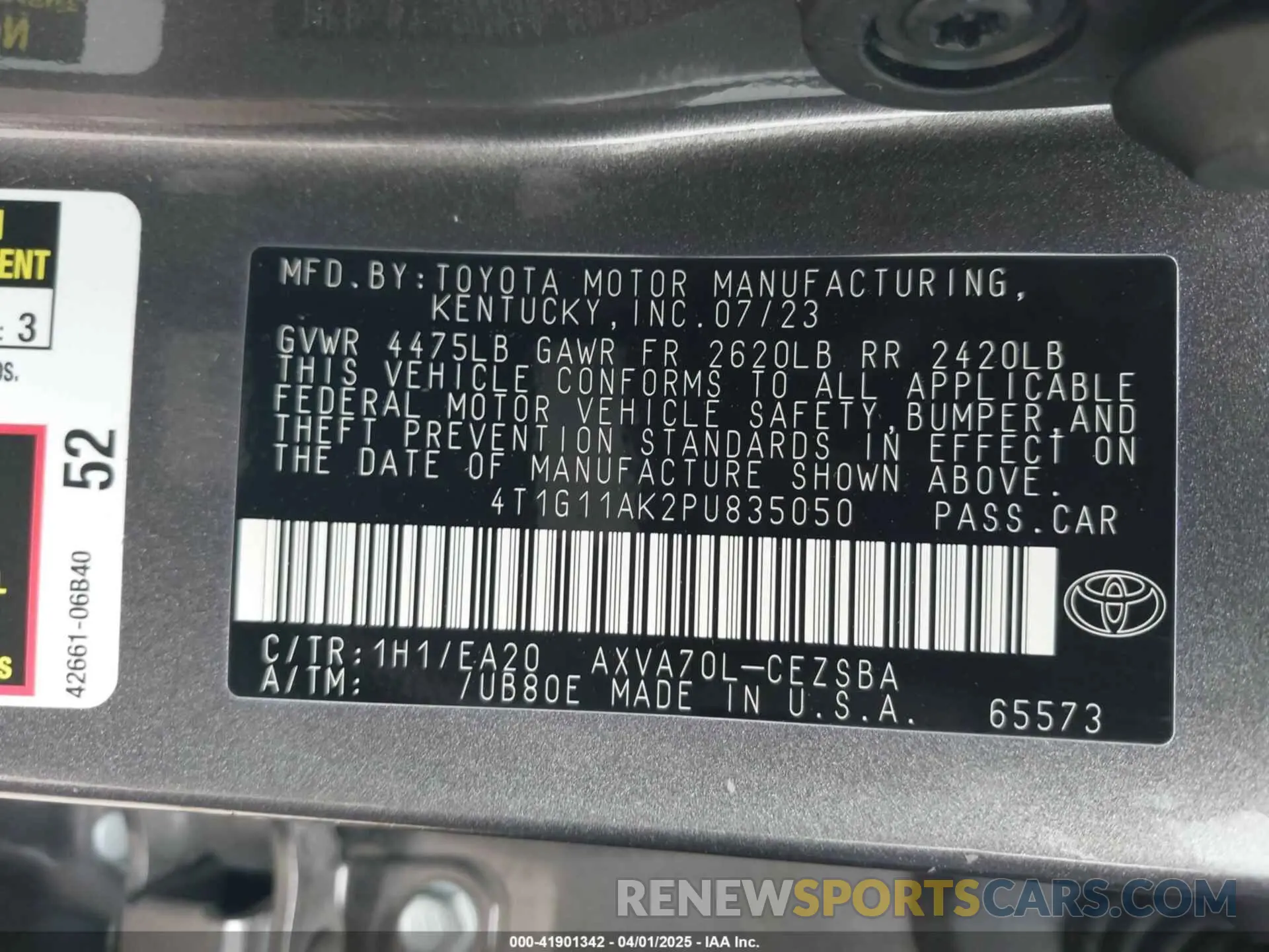 9 fotografías del automóvil dañado 4T1G11AK2PU835050 TOYOTA CAMRY 2023