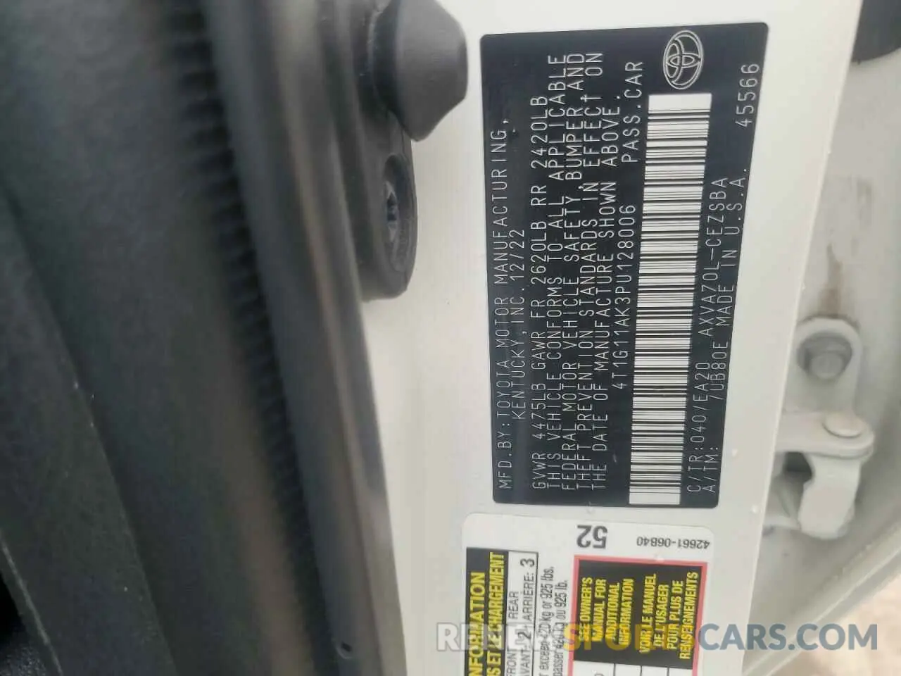 12 fotografías del automóvil dañado 4T1G11AK3PU128006 TOYOTA CAMRY 2023
