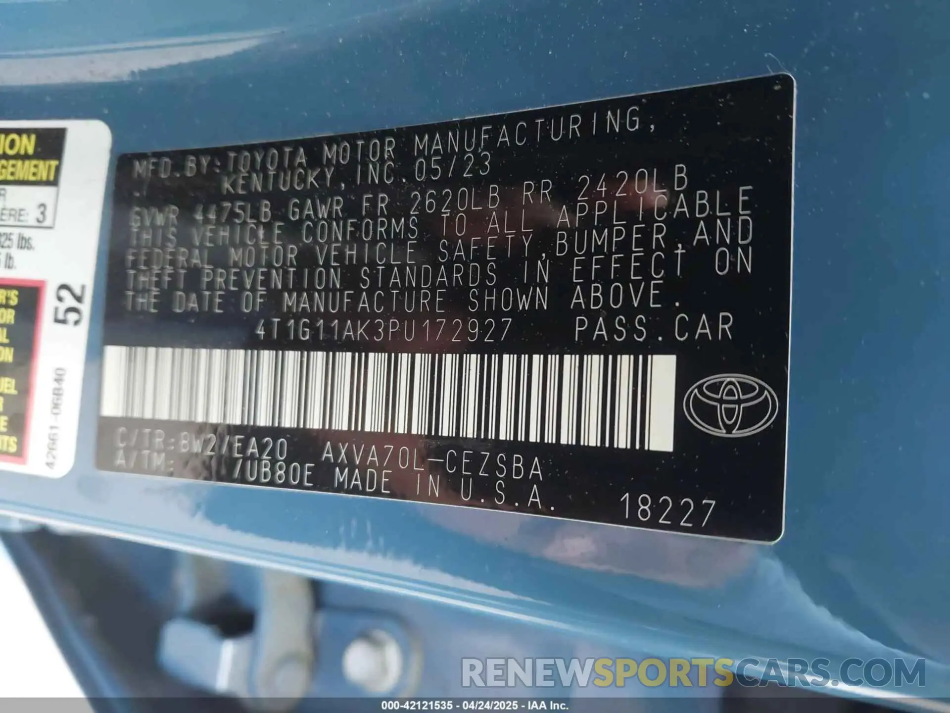 9 fotografías del automóvil dañado 4T1G11AK3PU172927 TOYOTA CAMRY 2023
