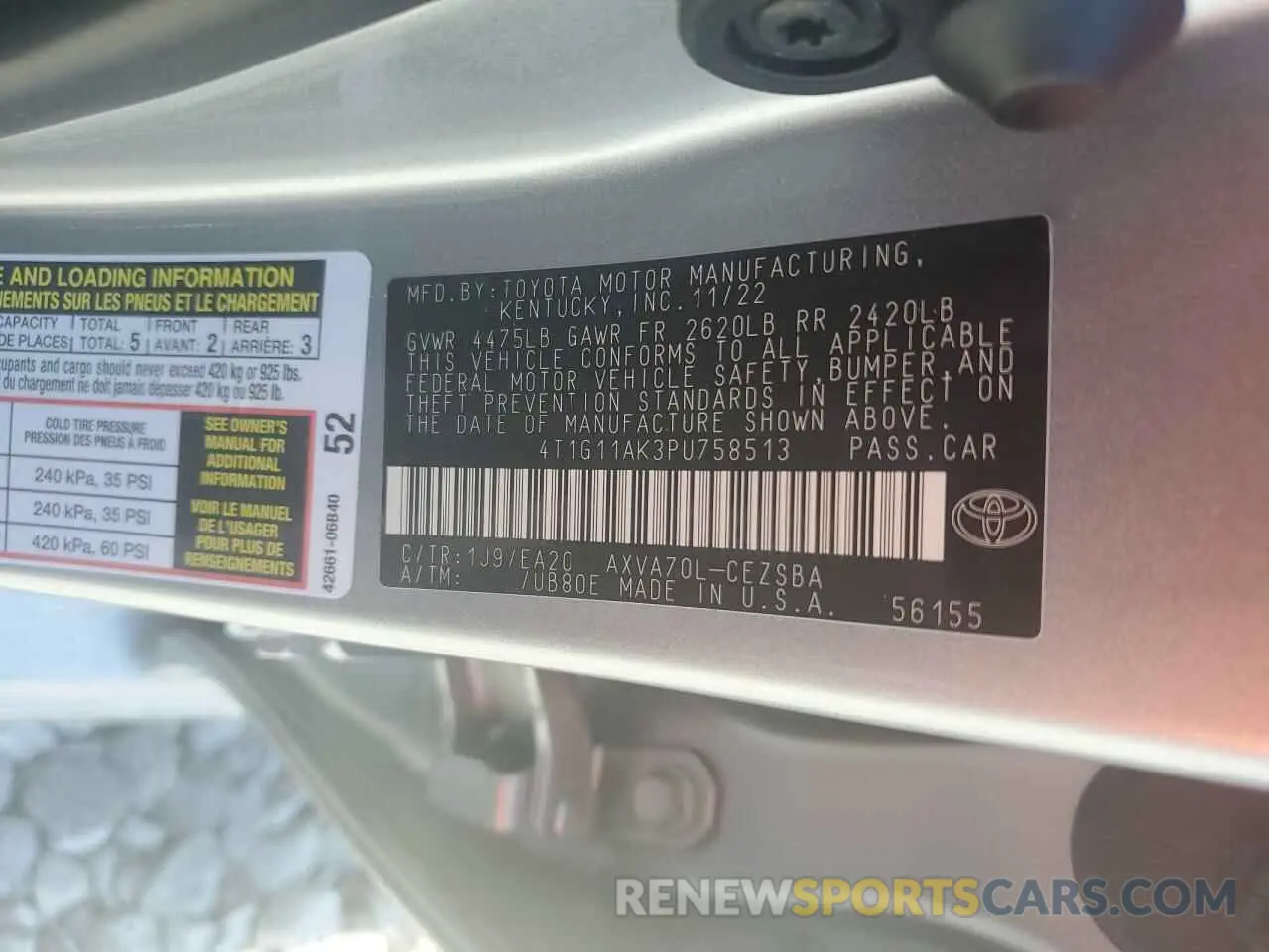 12 fotografías del automóvil dañado 4T1G11AK3PU758513 TOYOTA CAMRY 2023