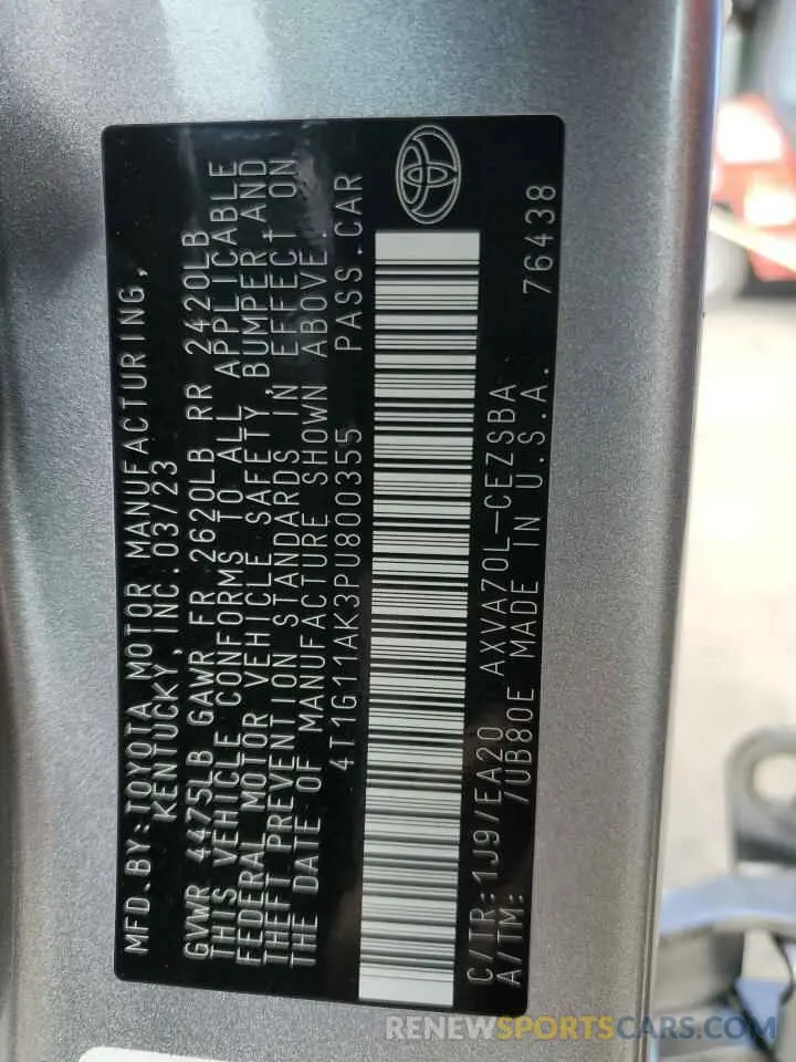 13 fotografías del automóvil dañado 4T1G11AK3PU800355 TOYOTA CAMRY 2023