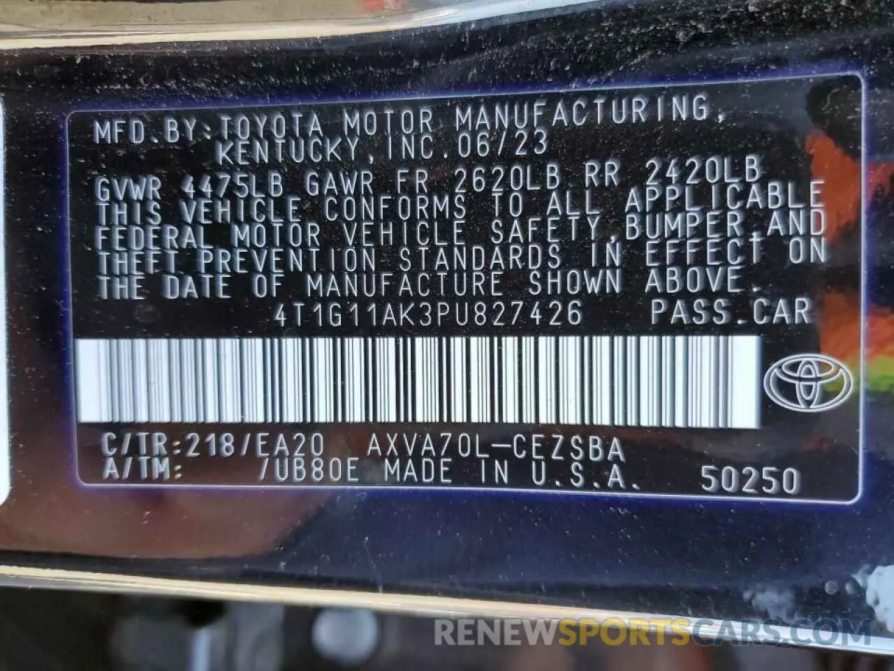 13 fotografías del automóvil dañado 4T1G11AK3PU827426 TOYOTA CAMRY 2023