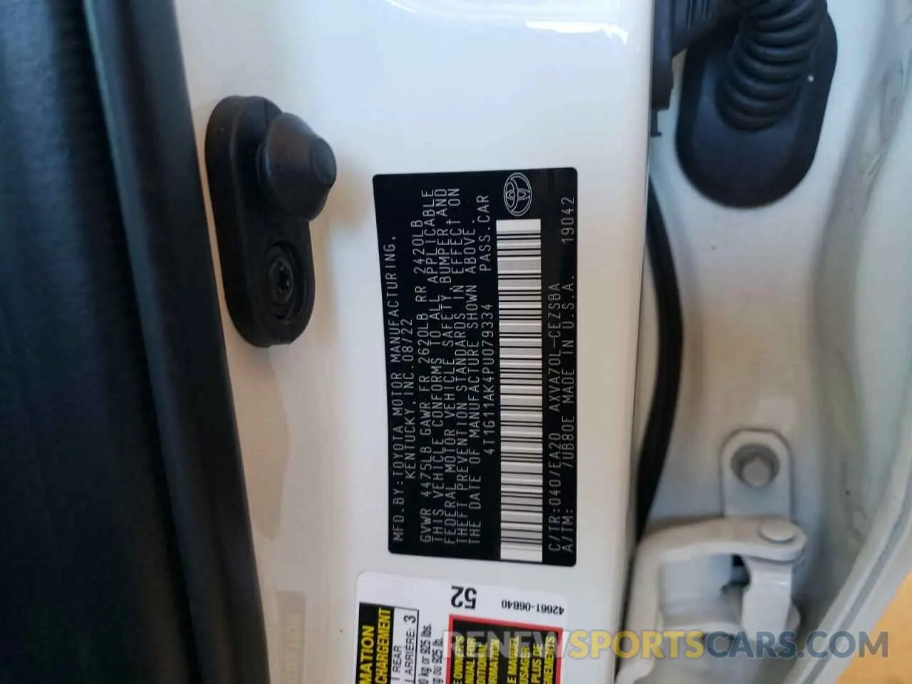 10 fotografías del automóvil dañado 4T1G11AK4PU079334 TOYOTA CAMRY 2023