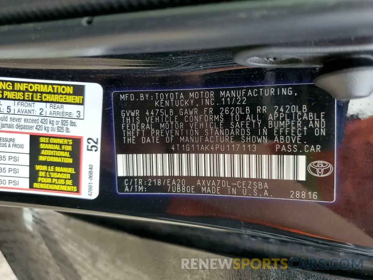 13 fotografías del automóvil dañado 4T1G11AK4PU117113 TOYOTA CAMRY 2023
