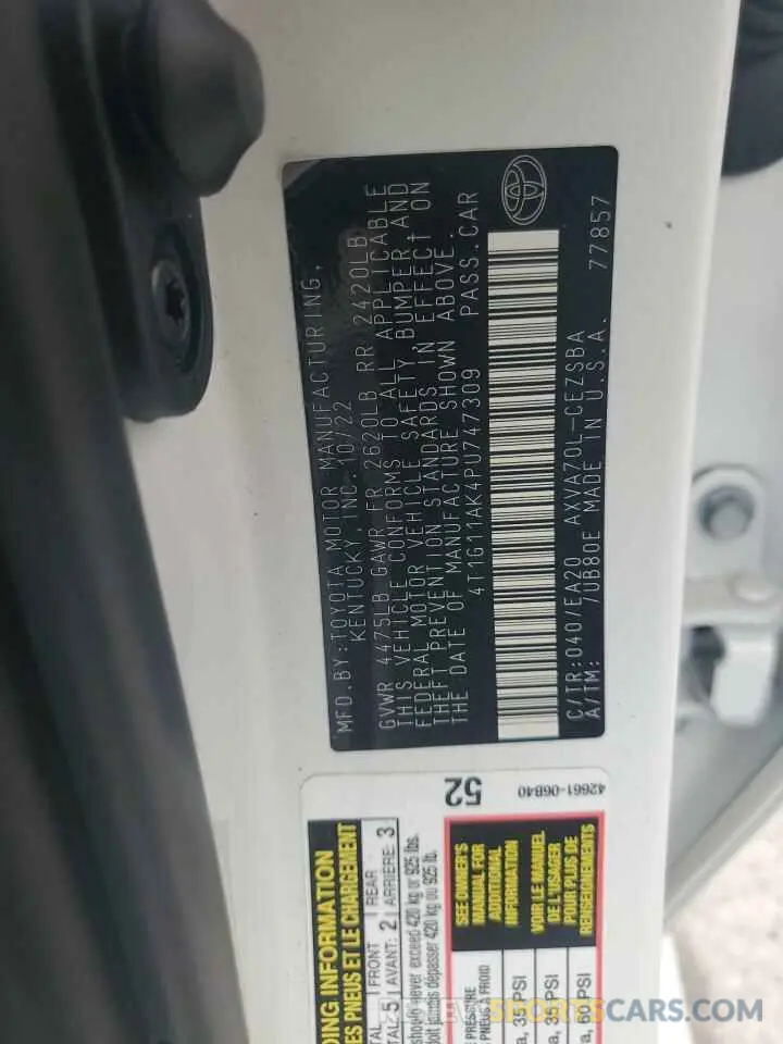 12 fotografías del automóvil dañado 4T1G11AK4PU747309 TOYOTA CAMRY 2023